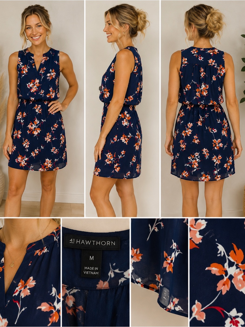 077 41 Hawthorn Trisha Split Neck Dress Medium